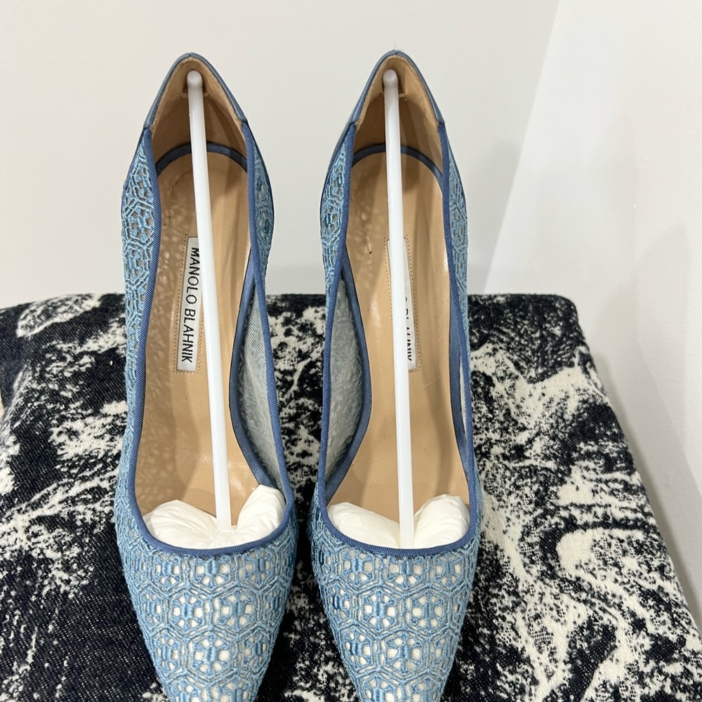 Manolo Blahnik Blue Glitter Heels for Special Occasions